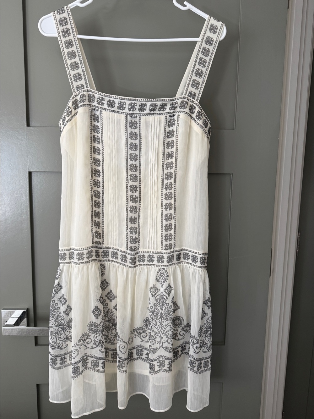 Max & Cleo Cream Mini Dress with Gray Embroidery